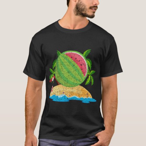 Tropical Summer Vacation Palm Trees Beach Watermel T_Shirt