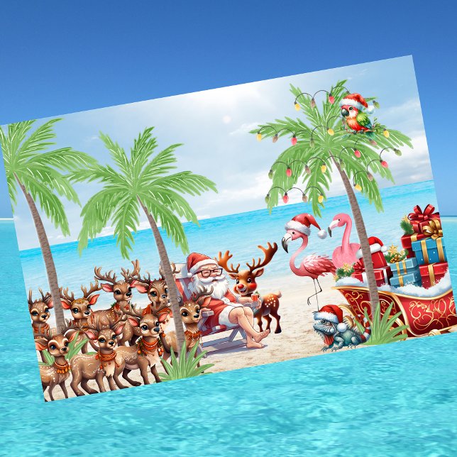 Tropical Summer Vibes Christmas In July Party Kitchen Towel (Creator Uploaded)