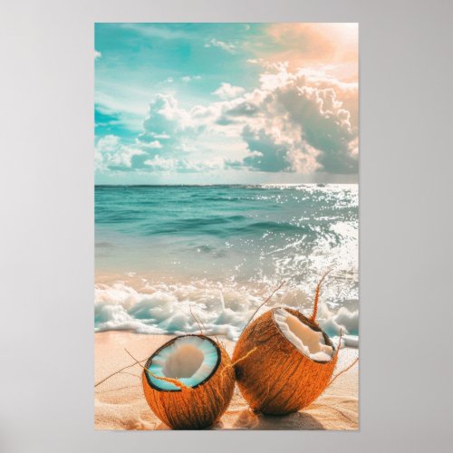 Tropical Summer Vibes Poster - Beach Scene with Co