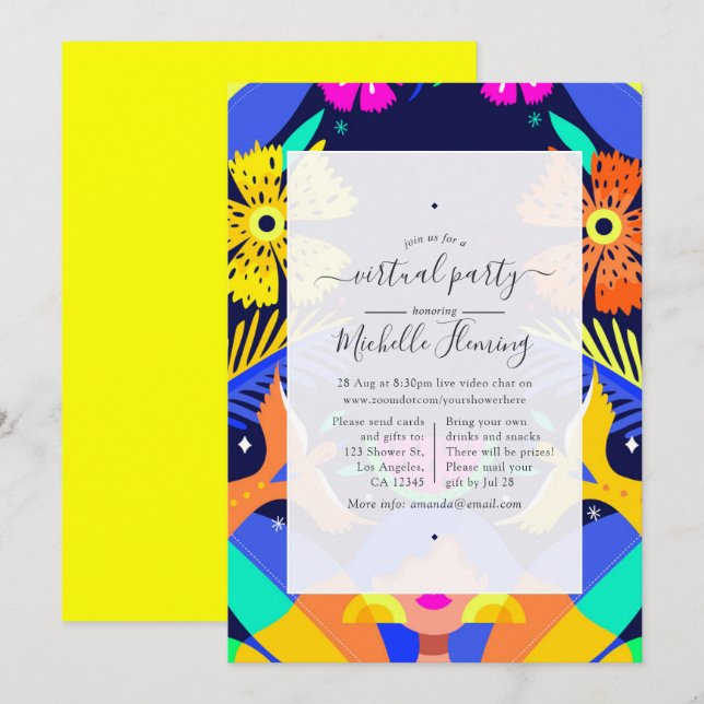 Tropical Summer Virtual Birthday Party Invitation (Front/Back)