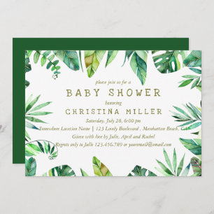 Tropical Summer Watercolor Leaves Baby Shower Invitation