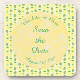 Tropical Summer Wedding Pineapple and Palm Leaves Beverage Coaster