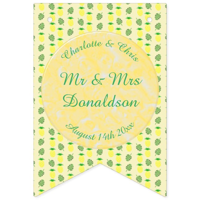 Tropical Summer Wedding Pineapple and Palm Leaves Bunting Flags (First Flag)