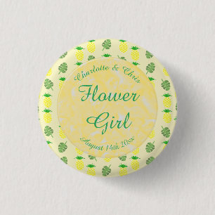Tropical Summer Wedding Pineapple and Palm Leaves Button