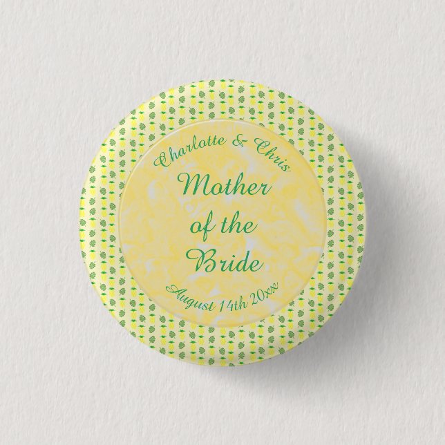 Tropical Summer Wedding Pineapple and Palm Leaves Button (Front)