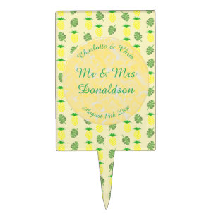 Tropical Summer Wedding Pineapple and Palm Leaves Cake Topper