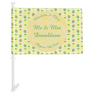 Tropical Summer Wedding Pineapple and Palm Leaves Car Flag