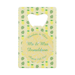Tropical Summer Wedding Pineapple and Palm Leaves Credit Card Bottle Opener
