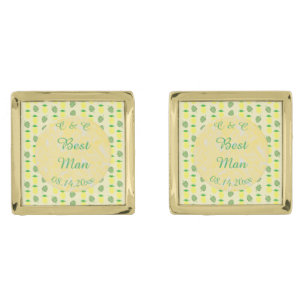 Tropical Summer Wedding Pineapple and Palm Leaves Cufflinks