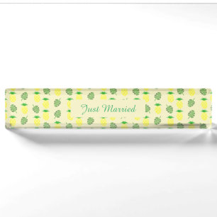 Tropical Summer Wedding Pineapple and Palm Leaves Desk Name Plate