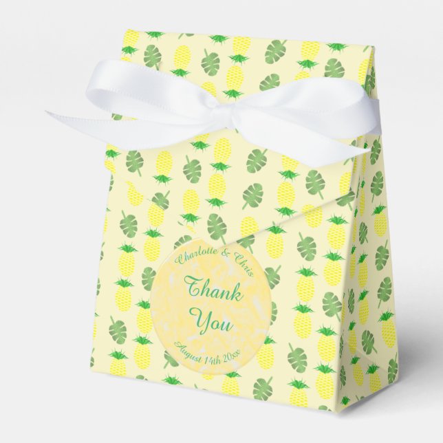 Tropical Summer Wedding Pineapple and Palm Leaves Favor Boxes (Front Side)