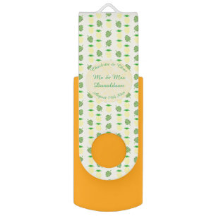 Tropical Summer Wedding Pineapple and Palm Leaves Flash Drive