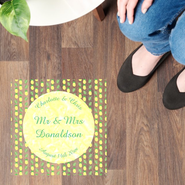 Tropical Summer Wedding Pineapple and Palm Leaves Floor Decals (Floor)