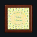 Tropical Summer Wedding Pineapple and Palm Leaves Gift Box<br><div class="desc">This awesome gift box is for the ring bearer. The design features a pattern of tropical yellow pineapple fruits with green tops and pretty pale green palm leaves. Ideal for a Summer or Tropical themed Wedding. There is a yellow circle with white marbled patterns on it which contains customizable text...</div>