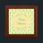 Tropical Summer Wedding Pineapple and Palm Leaves Gift Box<br><div class="desc">This awesome gift box is for the ring bearer. The design features a pattern of tropical yellow pineapple fruits with green tops and pretty pale green palm leaves. Ideal for a Summer or Tropical themed Wedding. There is a yellow circle with white marbled patterns on it which contains customizable text...</div>