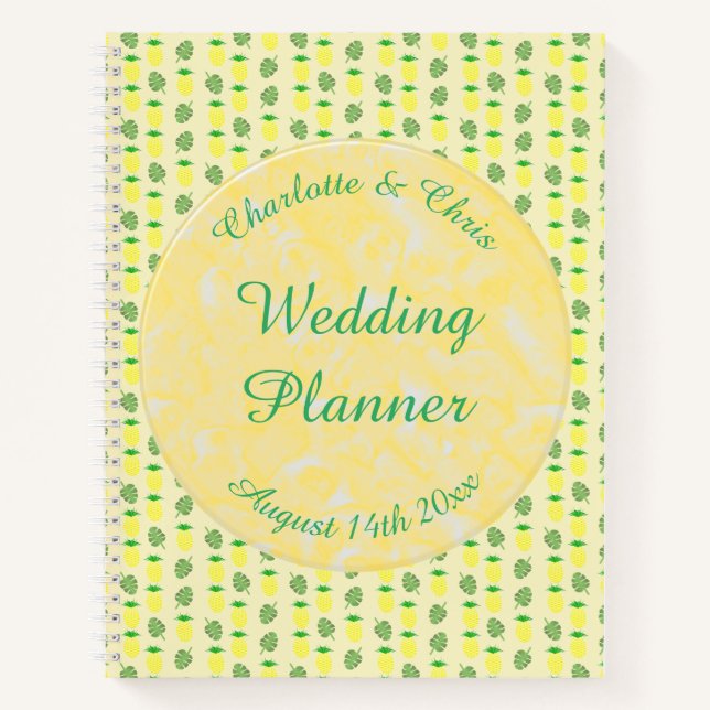 Tropical Summer Wedding Pineapple and Palm Leaves Notebook (Front)