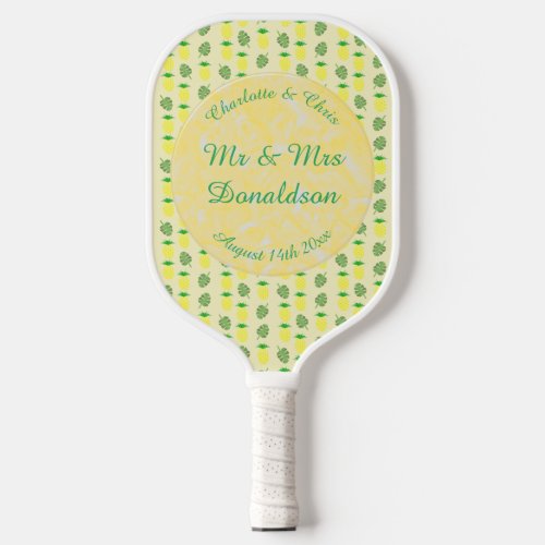 Tropical Summer Wedding Pineapple and Palm Leaves Pickleball Paddle