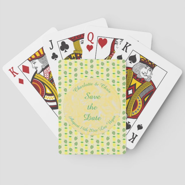 Tropical Summer Wedding Pineapple and Palm Leaves Poker Cards (Back)