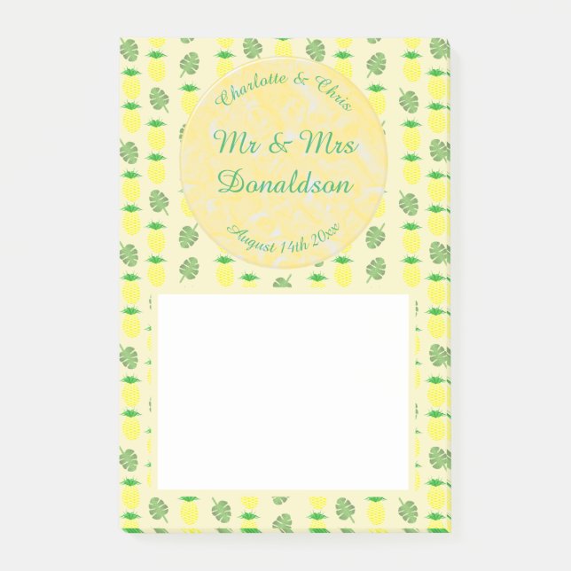 Tropical Summer Wedding Pineapple and Palm Leaves Post-it Notes (Front)