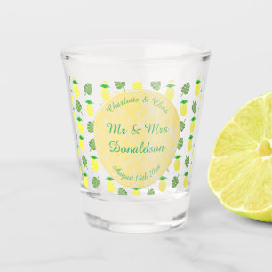Tropical Summer Wedding Pineapple and Palm Leaves Shot Glass