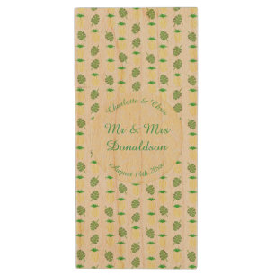 Tropical Summer Wedding Pineapple and Palm Leaves Wood Flash Drive