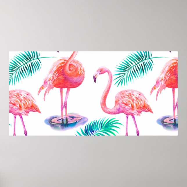 Tropical summer with flamingos palm leaves and exo poster (Front)