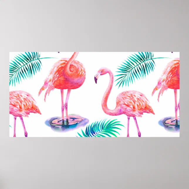 Tropical summer with flamingos palm leaves and exo poster | Zazzle