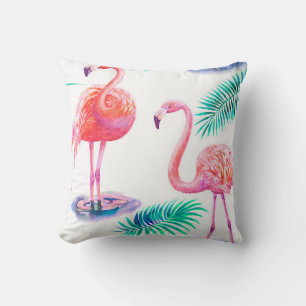 Tropical summer with flamingos palm leaves and exo throw pillow