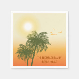 Tropical Summer With Sun Birds And Palm Trees Napkins