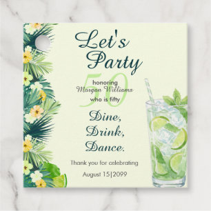 Tropical Summer Yellow Cocktail 50th Birthday Favor Tags