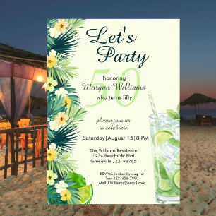 Tropical Summer Yellow Cocktail 50th Birthday Invitation