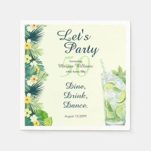 Tropical Summer Yellow Cocktail 50th Birthday Napkins