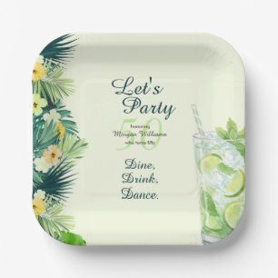 Tropical Summer Yellow Cocktail 50th Birthday Paper Plates