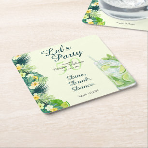 Tropical Summer Yellow Cocktail 50th Birthday Square Paper Coaster
