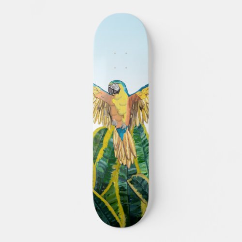 Tropical Summer Yellow Parrot Bird Banana Leaves Skateboard