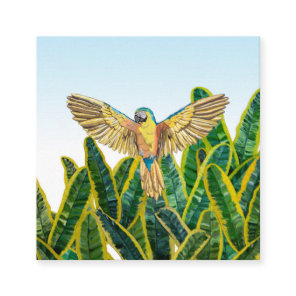 Tropical Summer Yellow Parrot Bird Banana Leaves Square Business Card