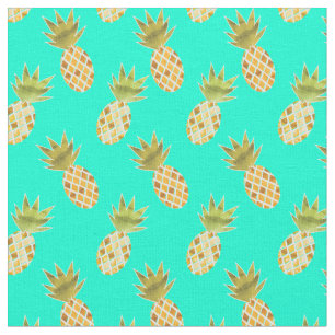 Tropical Summertime Watercolor Pineapple Pattern Fabric