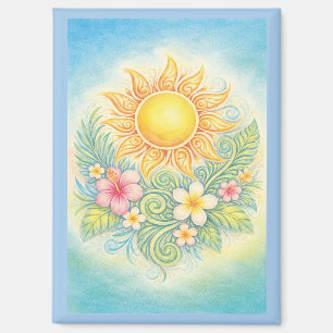 Tropical Sun with Pink Hibiscus and Plumeria Magnet
