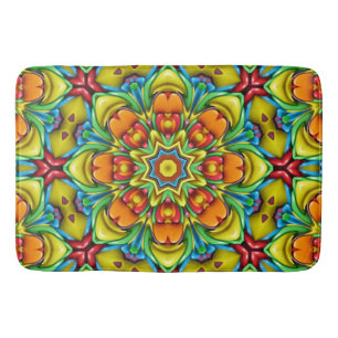 Tropical Sunburst Vintage Fractal Kaleidoscope Bathroom Mat