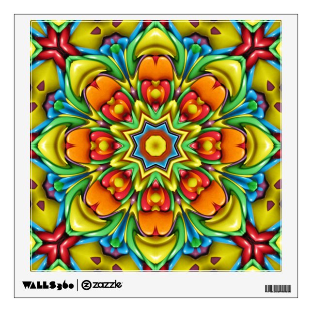 Tropical Sunburst Vintage Fractal Kaleidoscope Wall Decal (Front)
