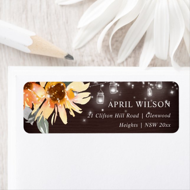 TROPICAL SUNFLOWER STARRY NIGHT MASON JAR WEDDING  LABEL (Insitu)