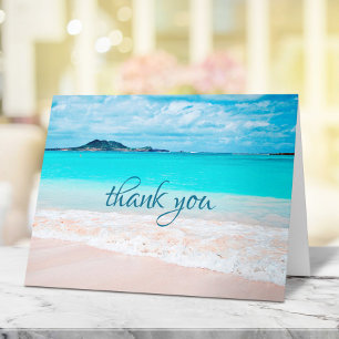 Tropical Sunny Hawaii Turquoise Beach Photo Script Letterpress Thank You Card