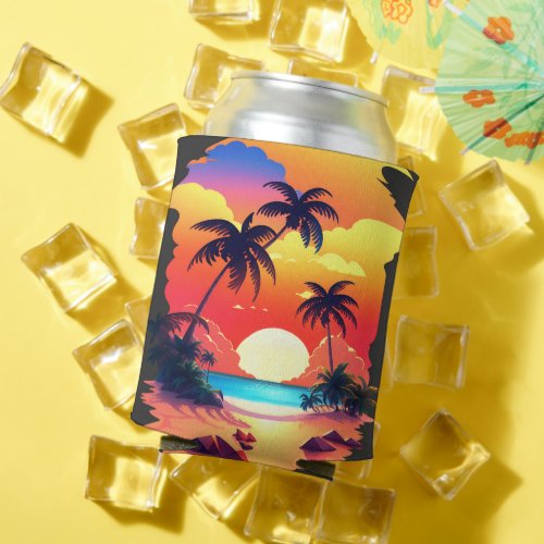TROPICAL SUNRISE AT THE BEACH by Babe Monet Art  Can Cooler