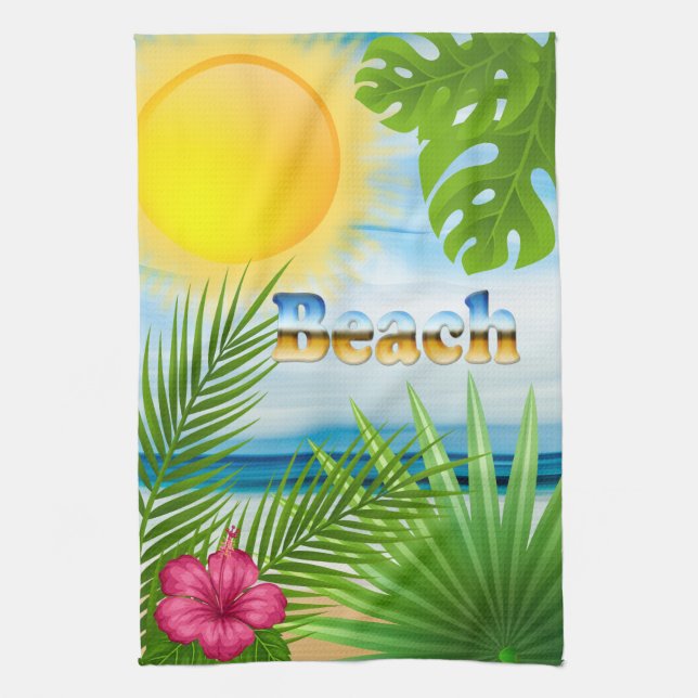 Tropical Sunrise Beach Paradise Kitchen Towel (Vertical)