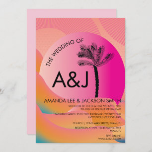 Tropical Sunrise Bold Pink Orange Wedding Invitation