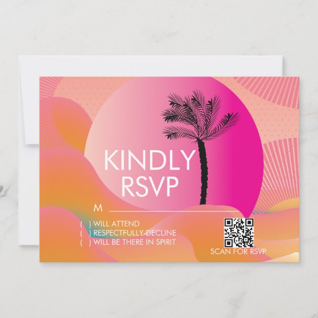 Tropical Sunrise Bold Pink Orange White RSVP Card (Front)