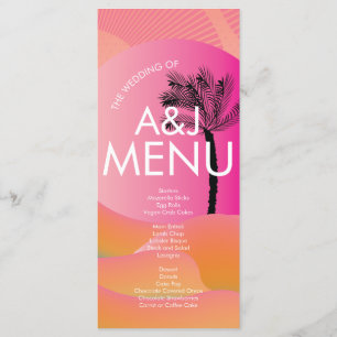 Tropical Sunrise Bold Pink Orange White Wedding Menu