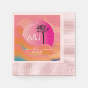 Tropical Sunrise Bold Pink Orange White Wedding Napkins