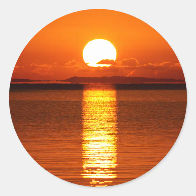 Tropical Sunrise in Orange Classic Round Sticker | Zazzle