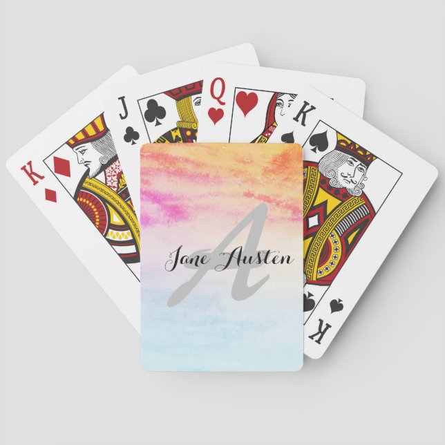 Tropical Sunrise Marble Monogram Personalized Poker Cards (Back)